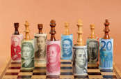 Currency notes on chess board