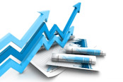 Blue stock chart arrows going up