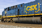 CSX train on rails