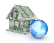globe with a house bill