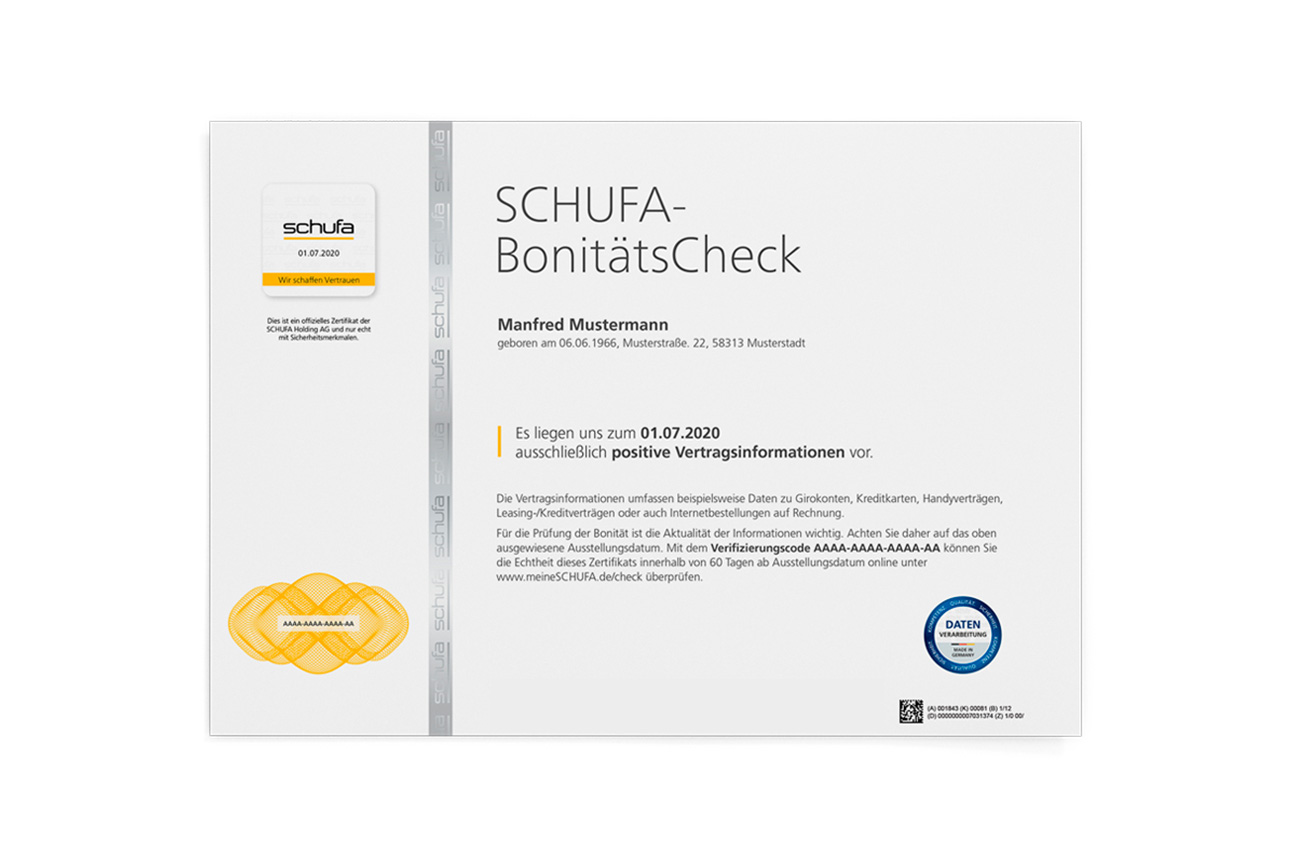 SCHUFA-BonitätsCheck-Zertifikat