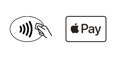 Symbol für Kontaktlos bezahlen neben dem Apple Pay Logo.