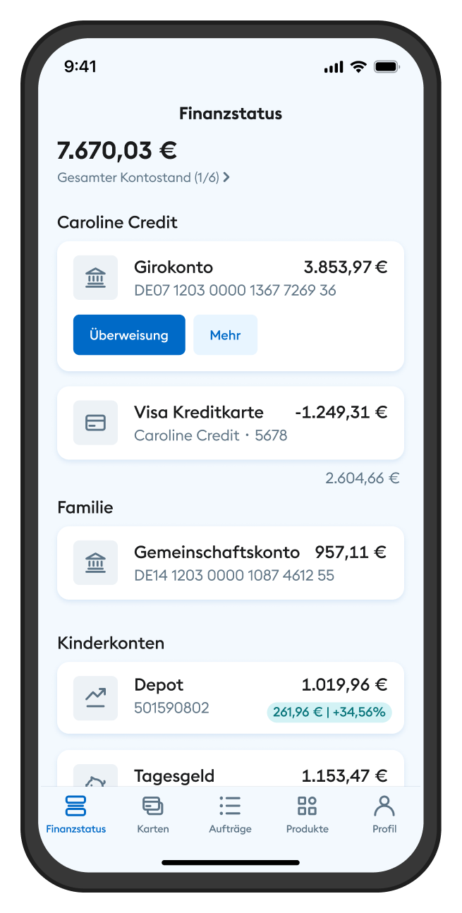 Illustration eines Smartphone mit dem Finanzstatus des Gemeinschaftskonto in der DKB-App