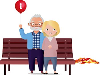 Grandad with balloon on bench