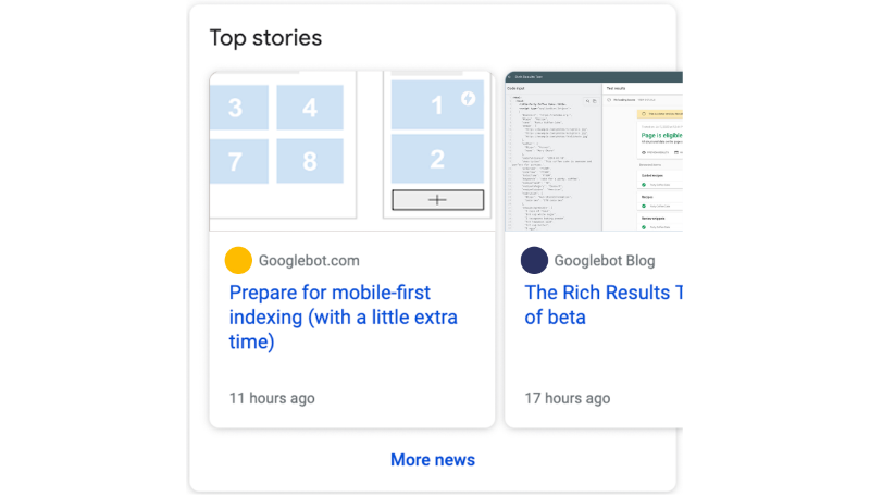 Screenshot of a top stories carousel in a google search result