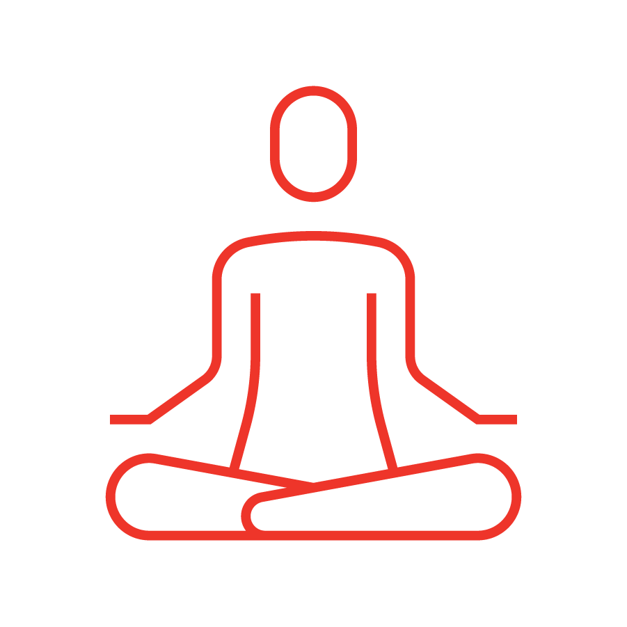 Icono rojo de una persona sentada en postura de yoga relajándose