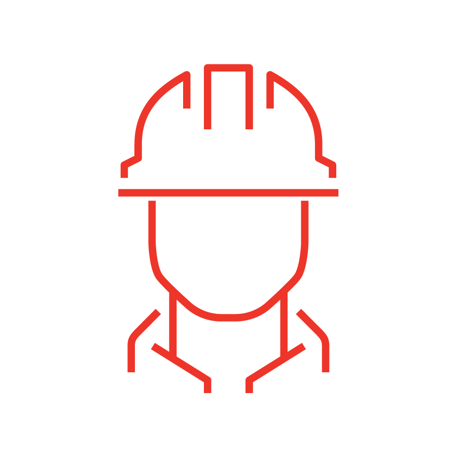 Icono rojo de una persona con un casco de obra