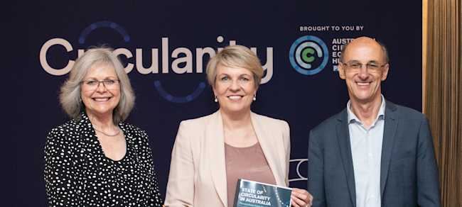 Paul Klymenko, Rebecca Gilling and Tanya Plibersek at Circularity 2022.