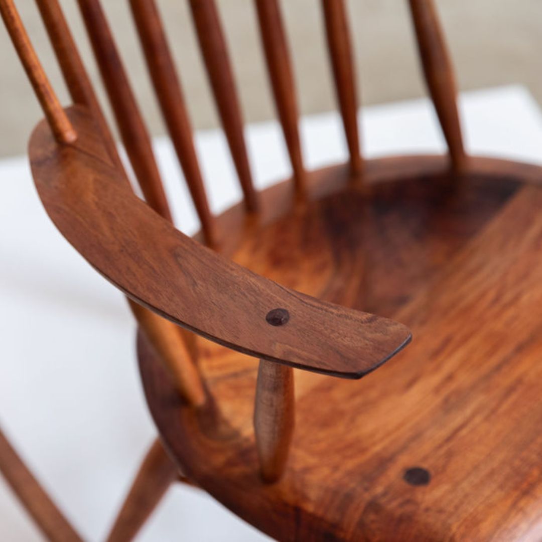 A close up of the rocking chair so you can see the timber grain