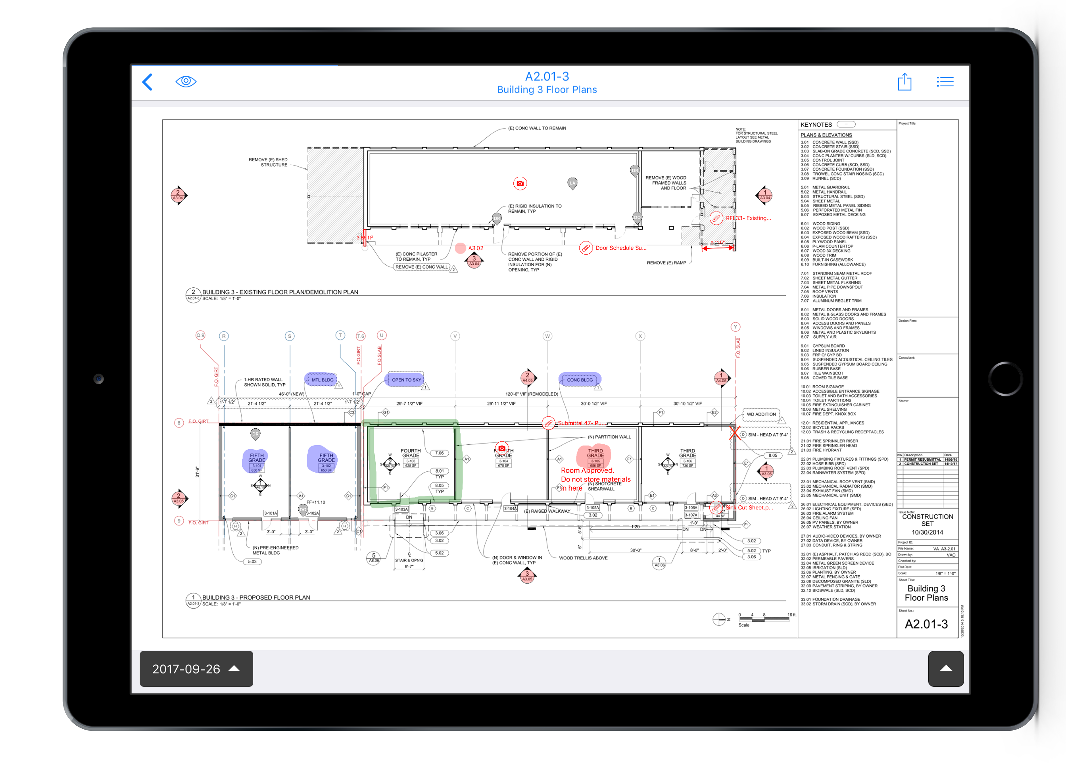 Plans with mark-ups in iPad Pro frame 2018-11