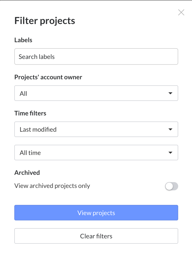 filter projects product feature