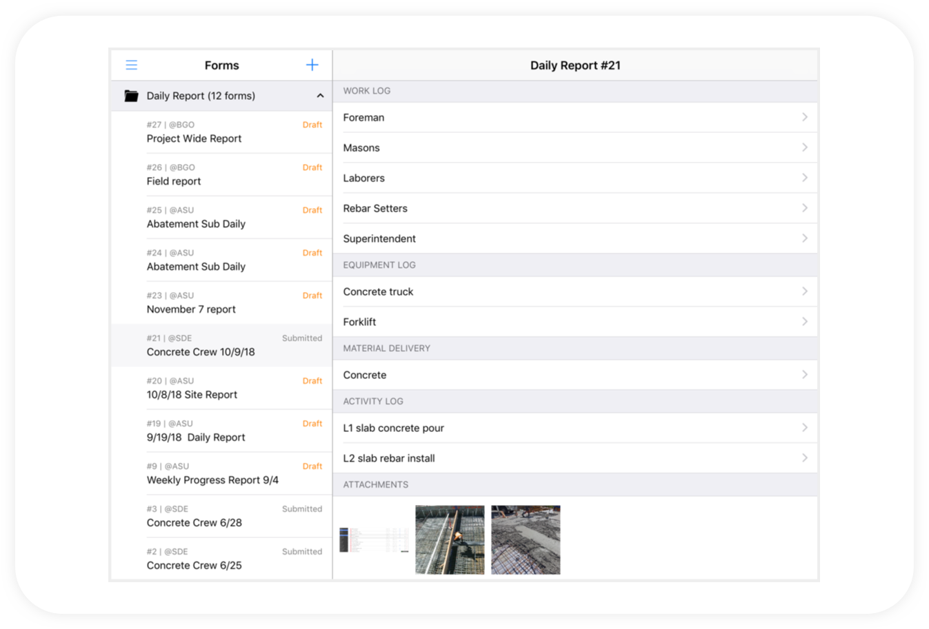 Daily reports ipad 2