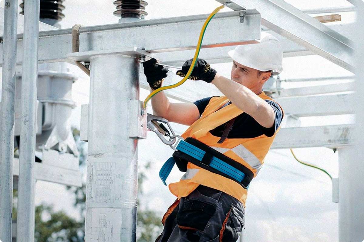 Electrical subcontractor worker on construction jobsite