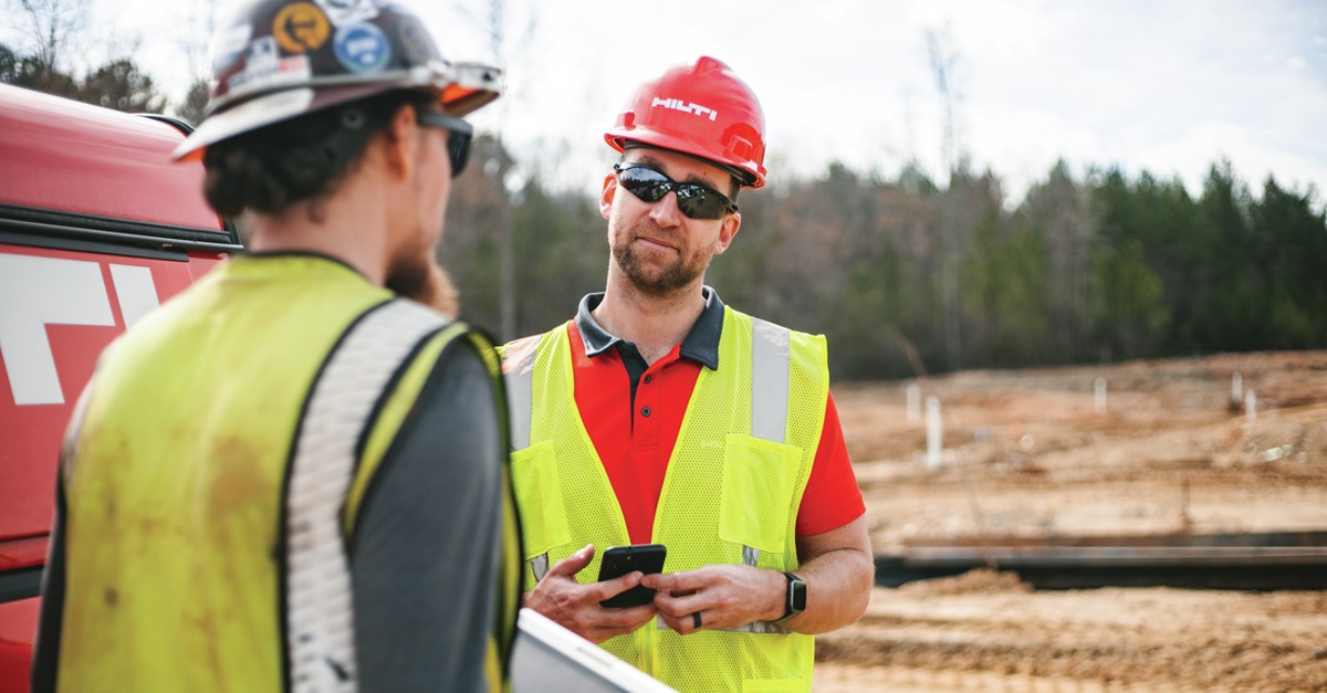 Hilti Account Manager sharing Fieldwire with a customer on a jobsite.