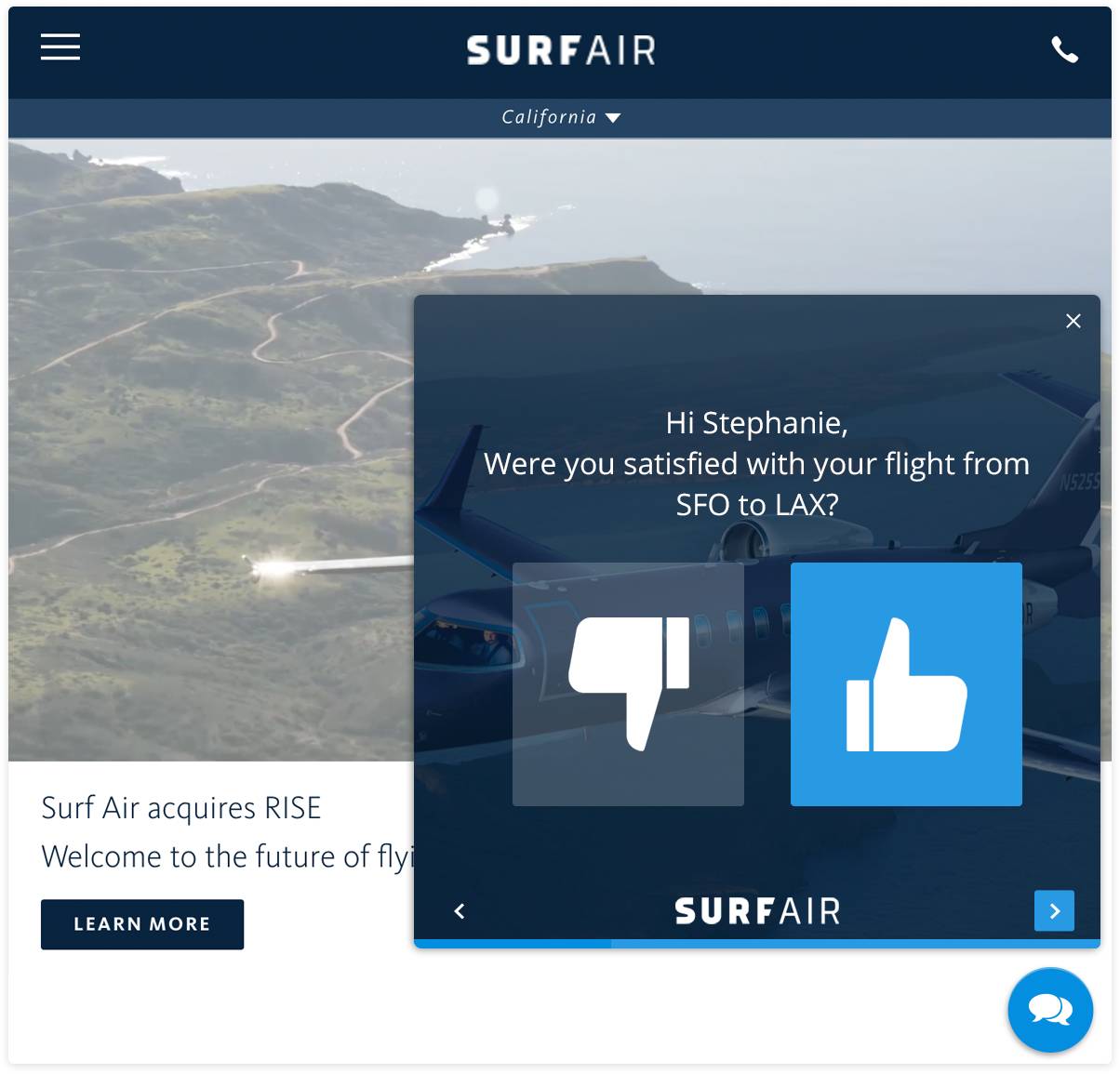 Surf Air Website Survey Widget
