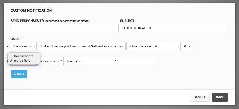 custom notifications - detractor alert settings