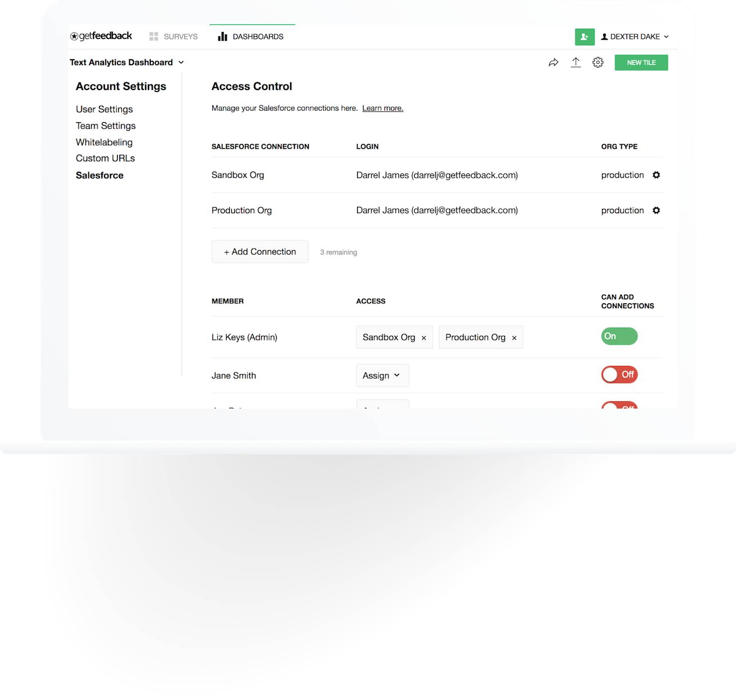 GetFeedback admin controls