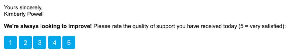 support follow-up email with an embedded CSAT survey question