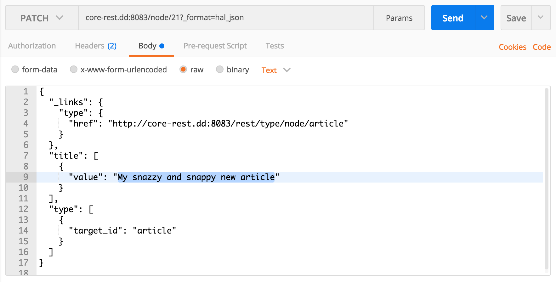 Issuing a PATCH request with Postman