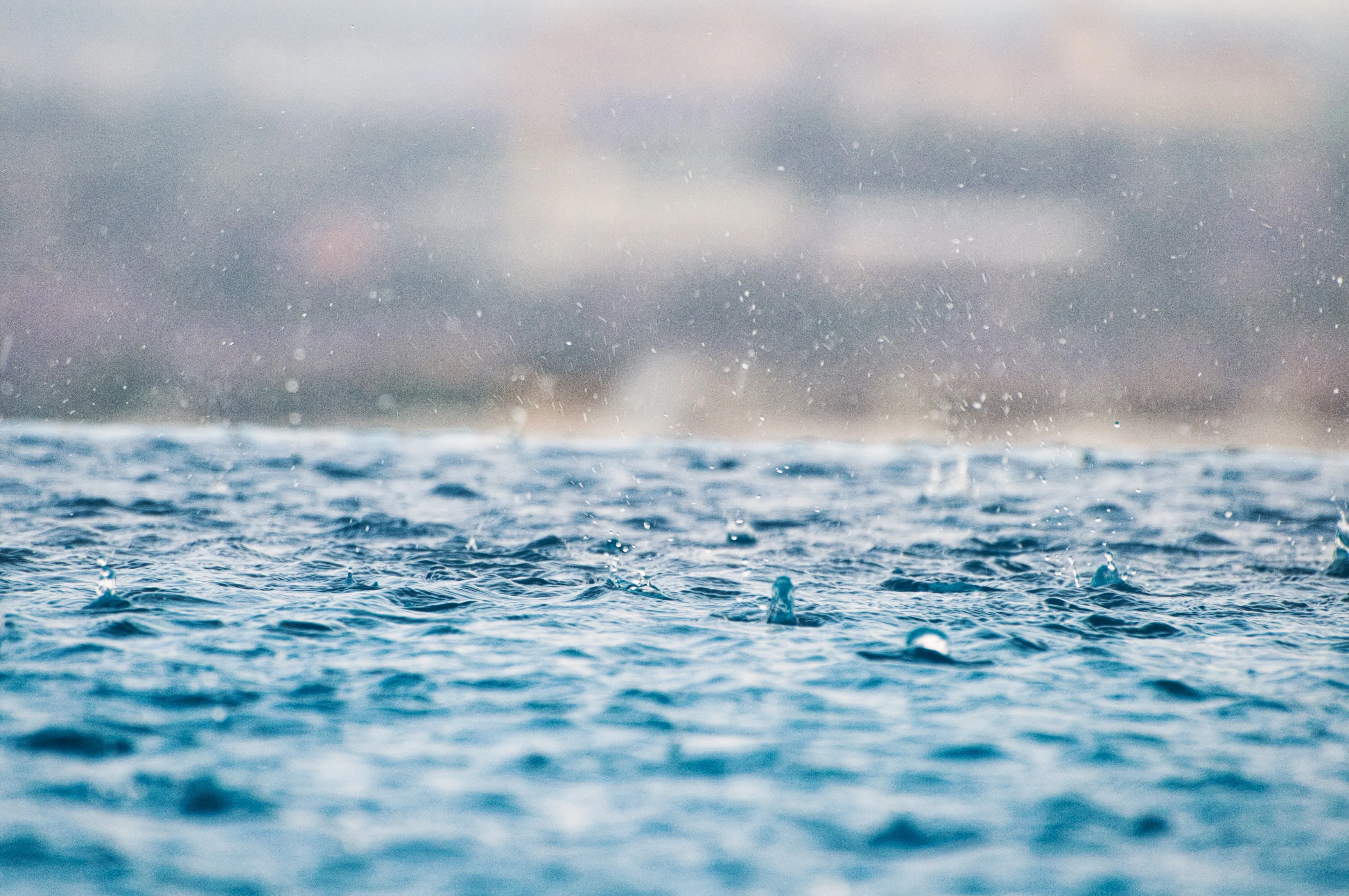 An image on the rainfall into a pool