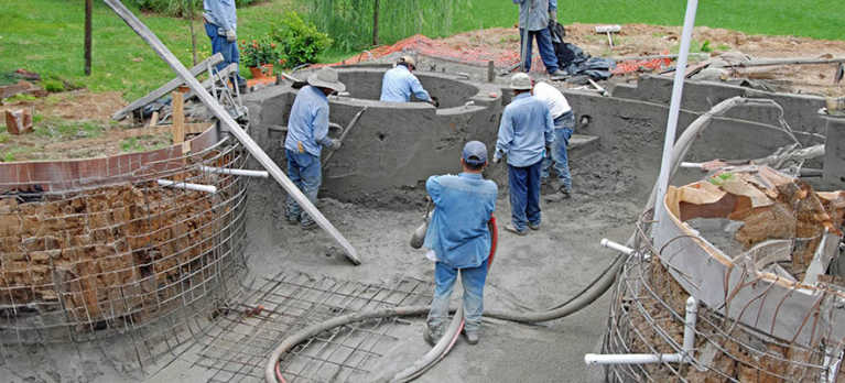 Construction process of gunite pools