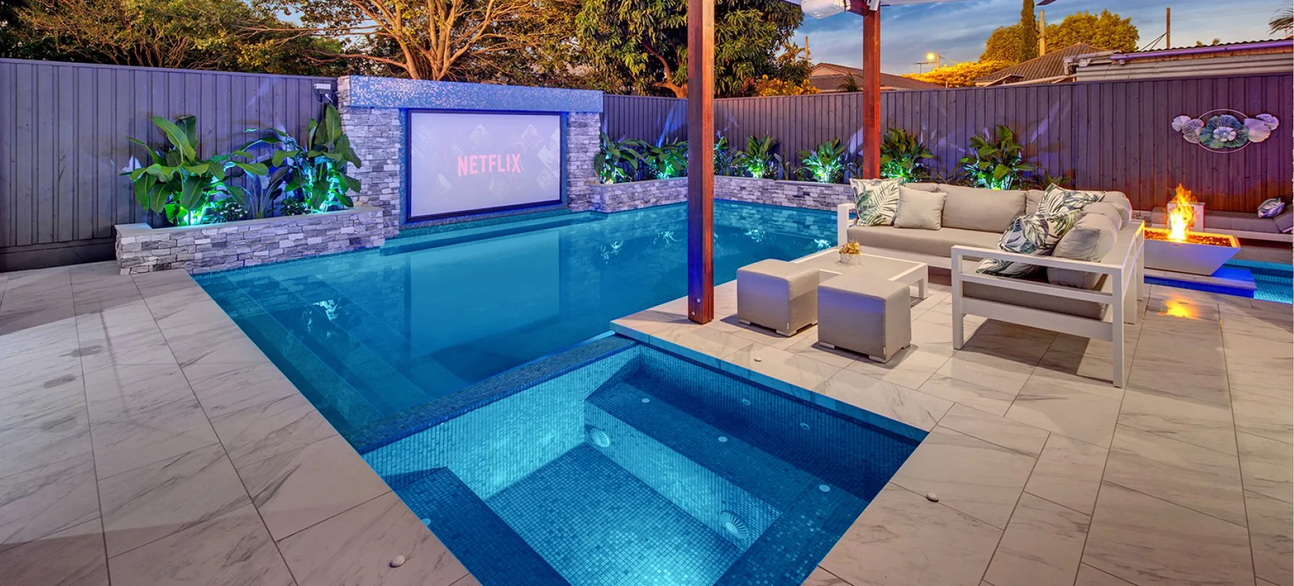 Australias Best Pools best entertaining lifestyle swimming pool by night