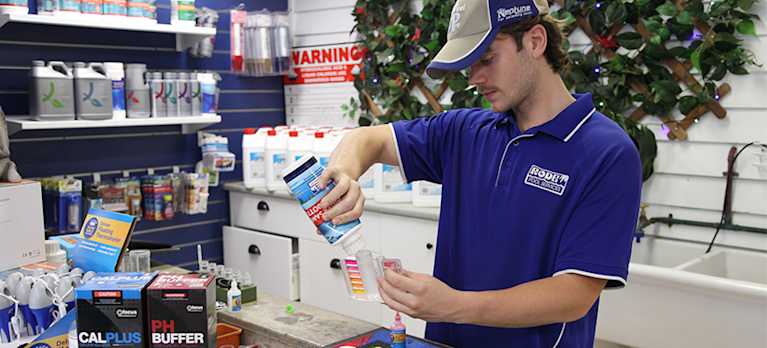 man looking at mineral swim mineral pool chemical
