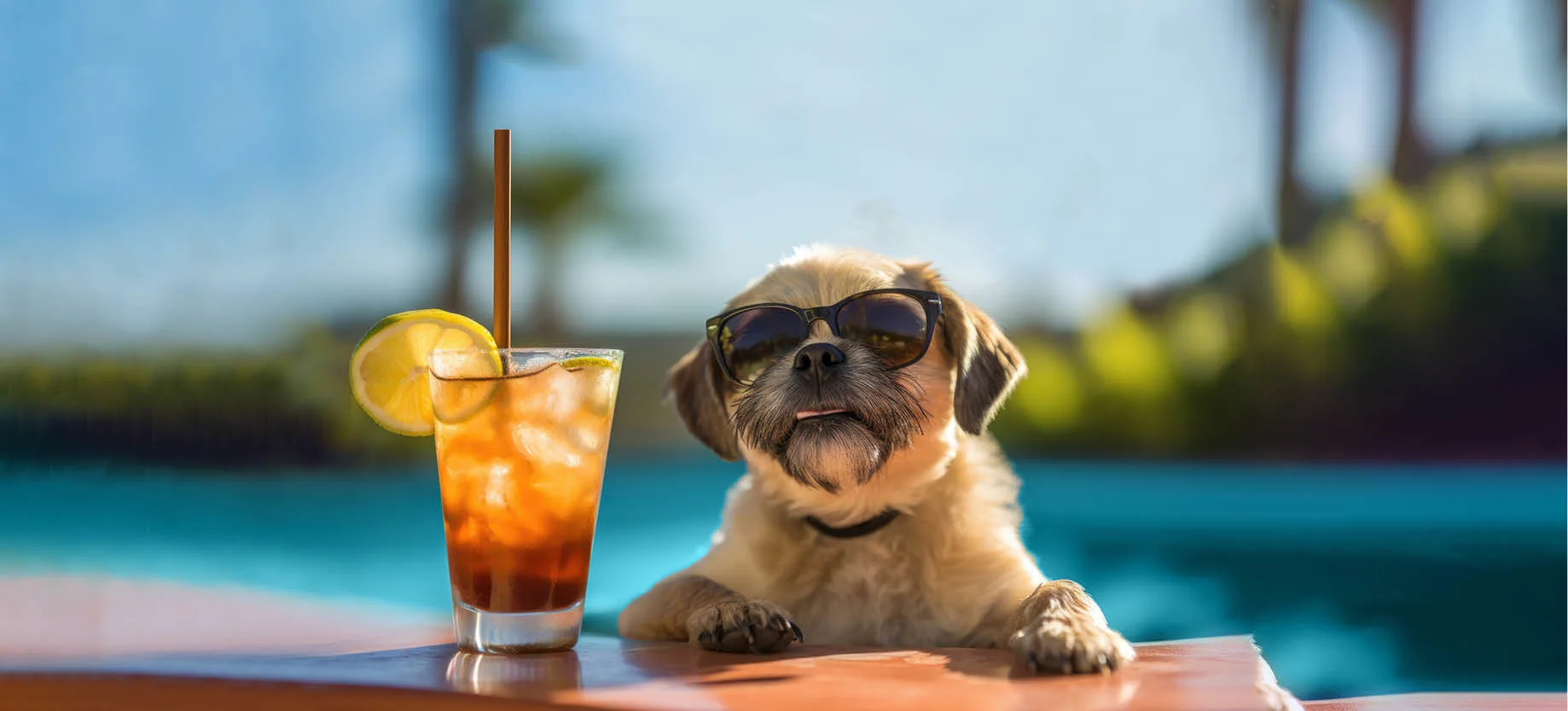 Dog break poolside