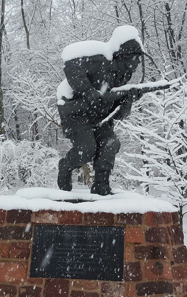 Winter's Memorial, Statue In Snow