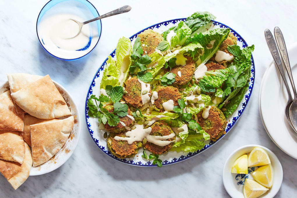 Pumpkin Seed Falafel Salad with Lemon Tahini Dressing