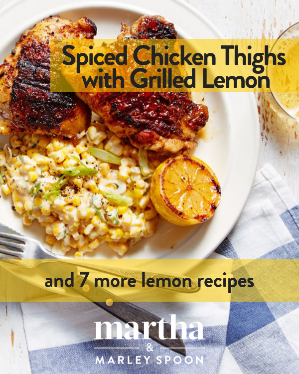Spiced Chicken Thighs with Grilled Lemon and Creamed Corn