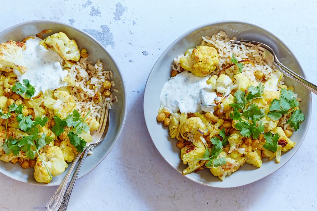 Indian Spiced Cauliflower with Cumin Rice Pilaf