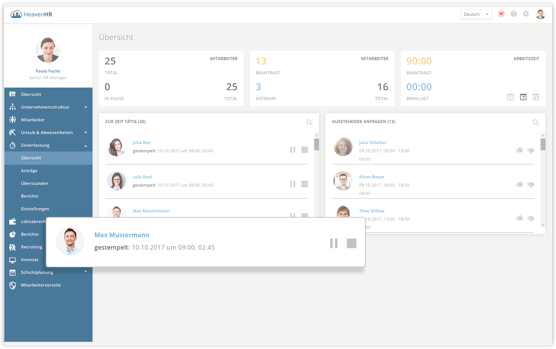Das Livetracking bietet eine übersichtliche Darstellung über die momentan arbeitenden Mitarbeiter