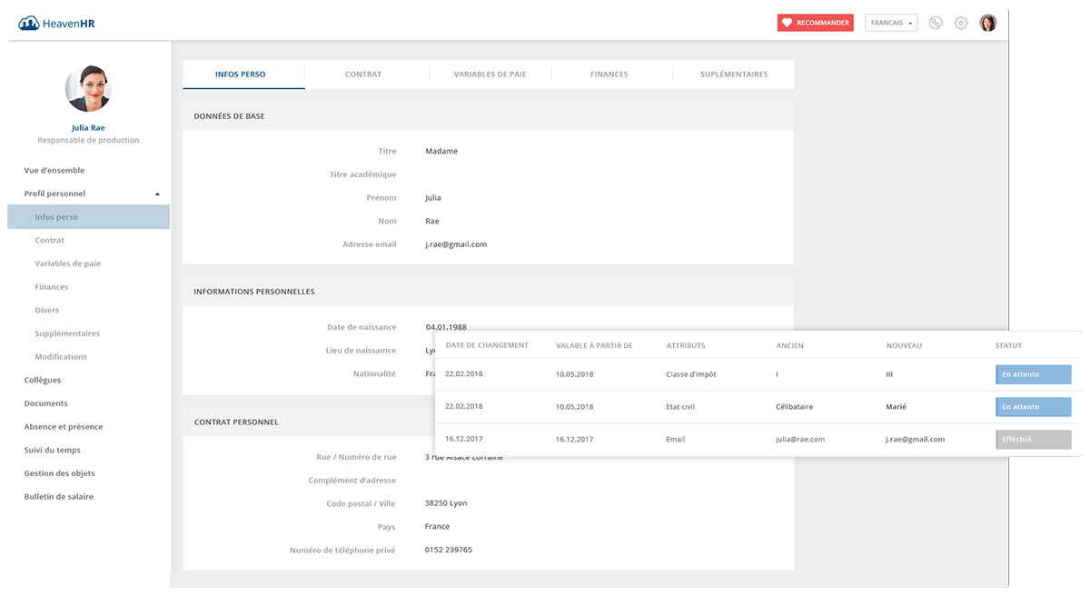Chaque employé a accès à son propre compte HeavenHR.