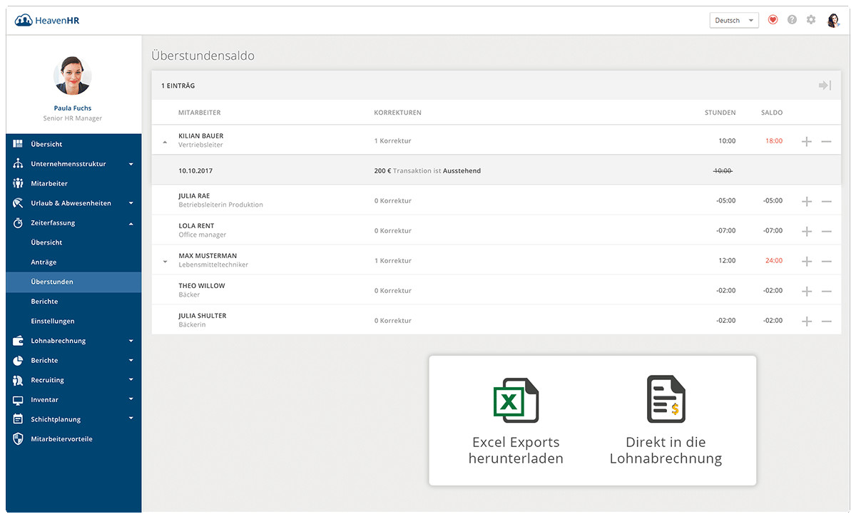 Überstunden, Projekte und Exporte