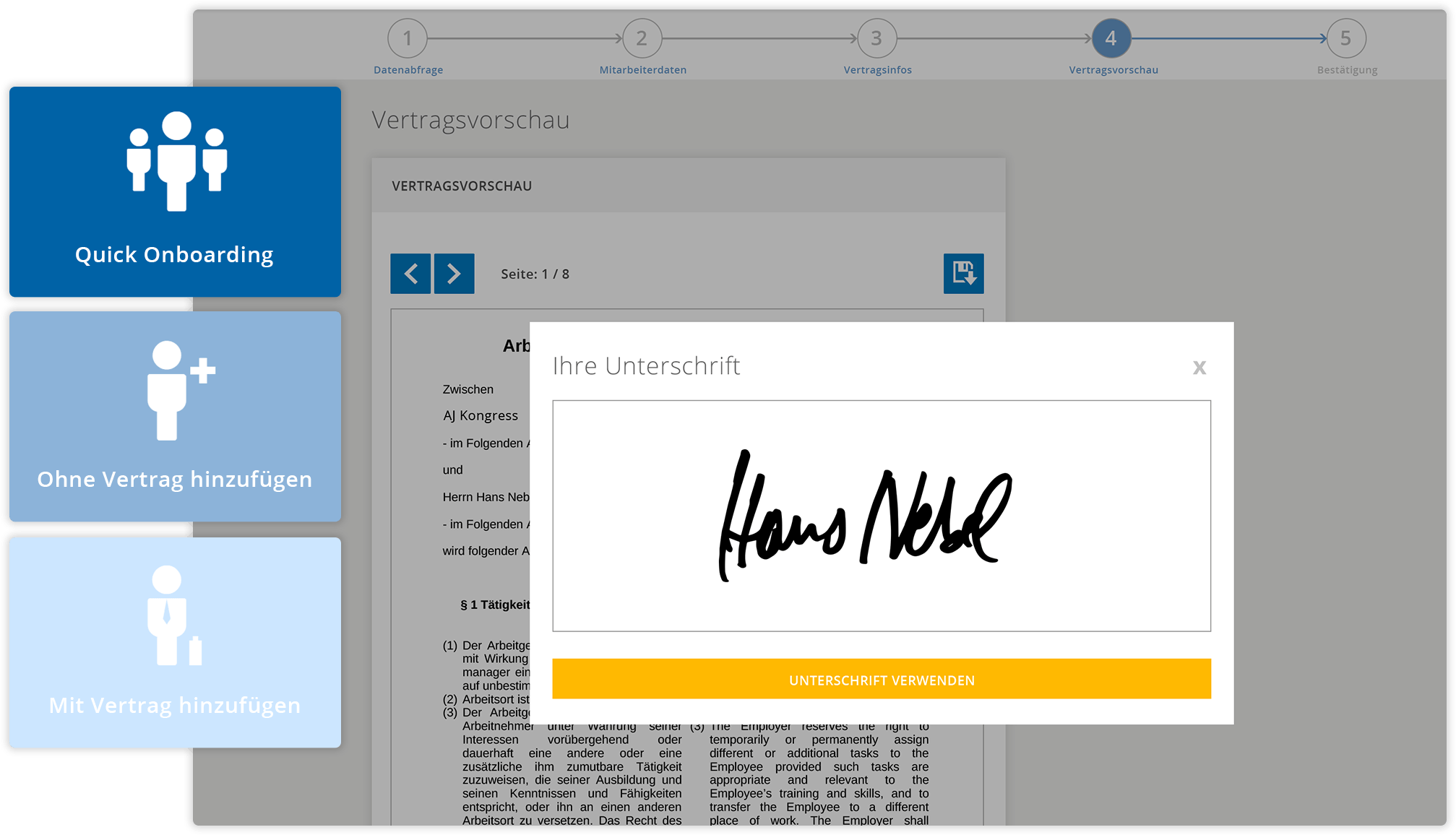 Individuelle oder vorgebene Verträge hochladen und untschreiben mit dem digitalen Vertragsgestaltung-Funktion