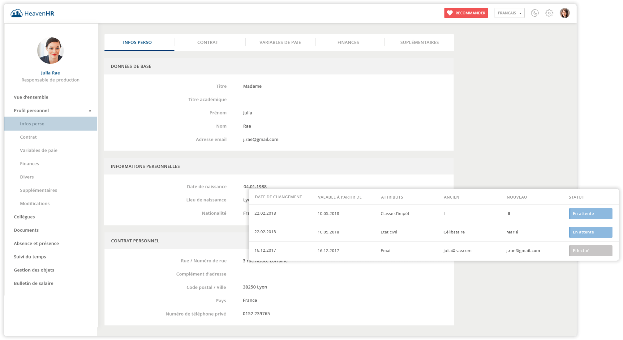 Chaque employé a accès à son propre compte HeavenHR.
