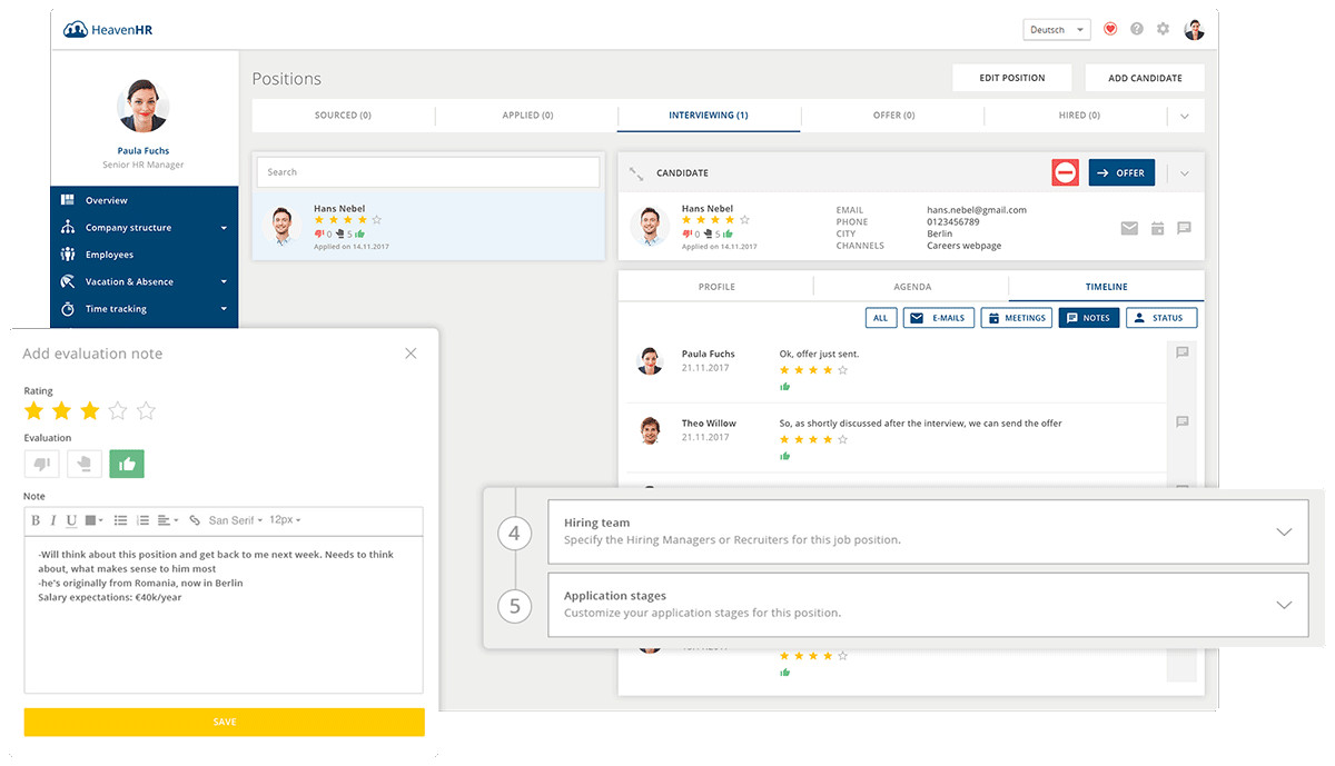 The recruiting modules also enhances the application process by supporting an intern channel to communicate.