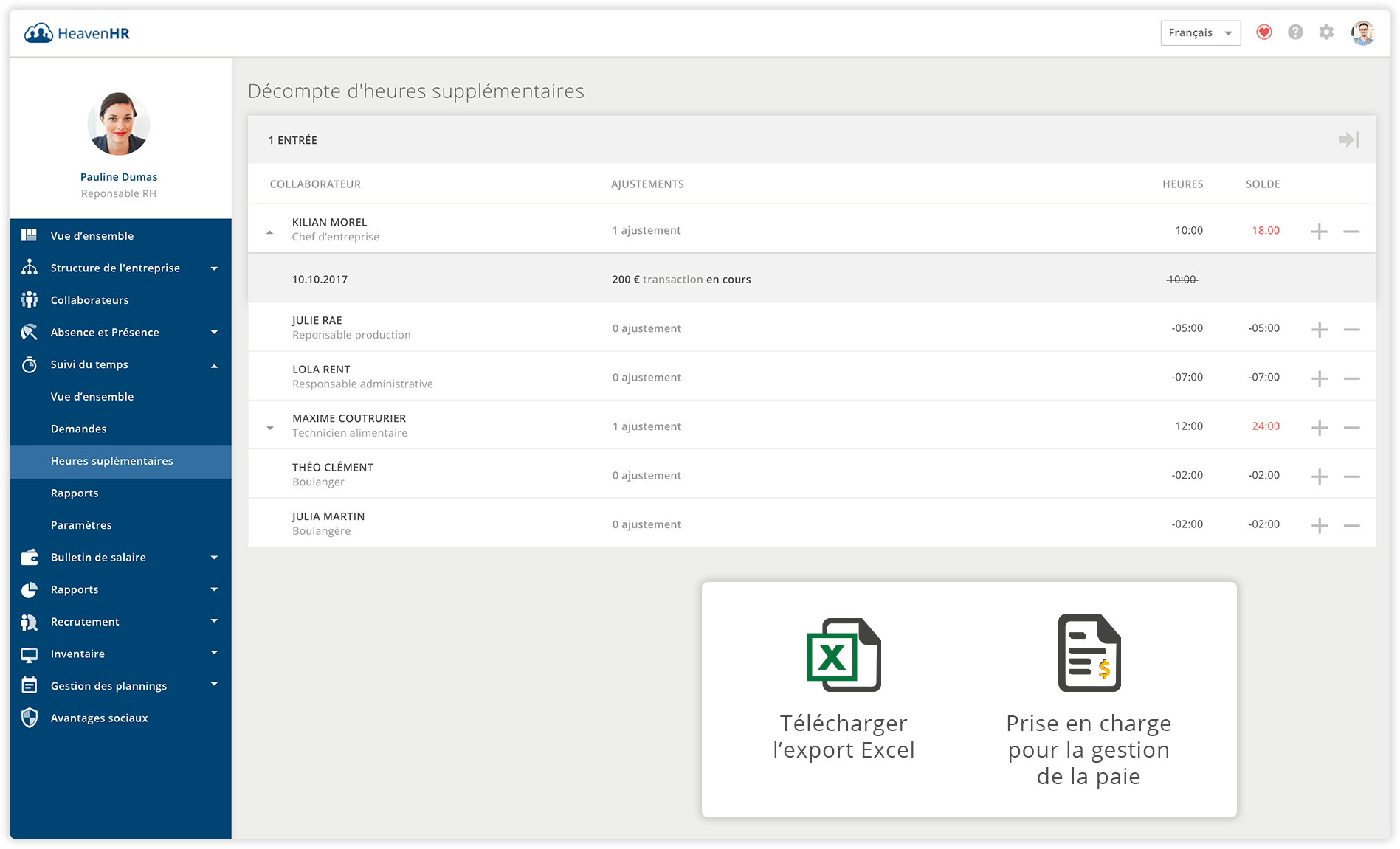 La solution de gestion de l'admnistration HeavenHR permet de traiter facilement les heures supplémentaires.