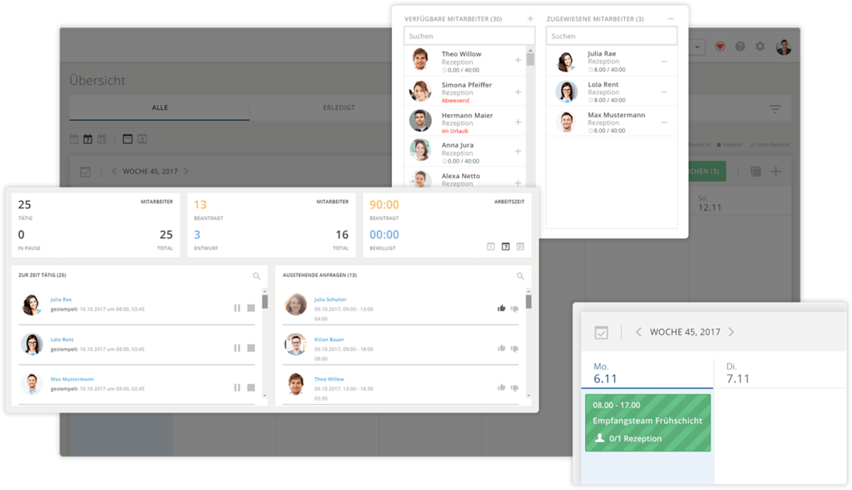 Always keep track with the organized view of employees‘ working hours in real time.