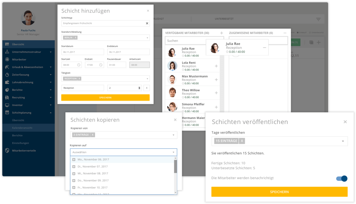 HeavenHR bietet eine einfache und genaue Übersicht für die Planung von Personaleinsätzen und Schichten.