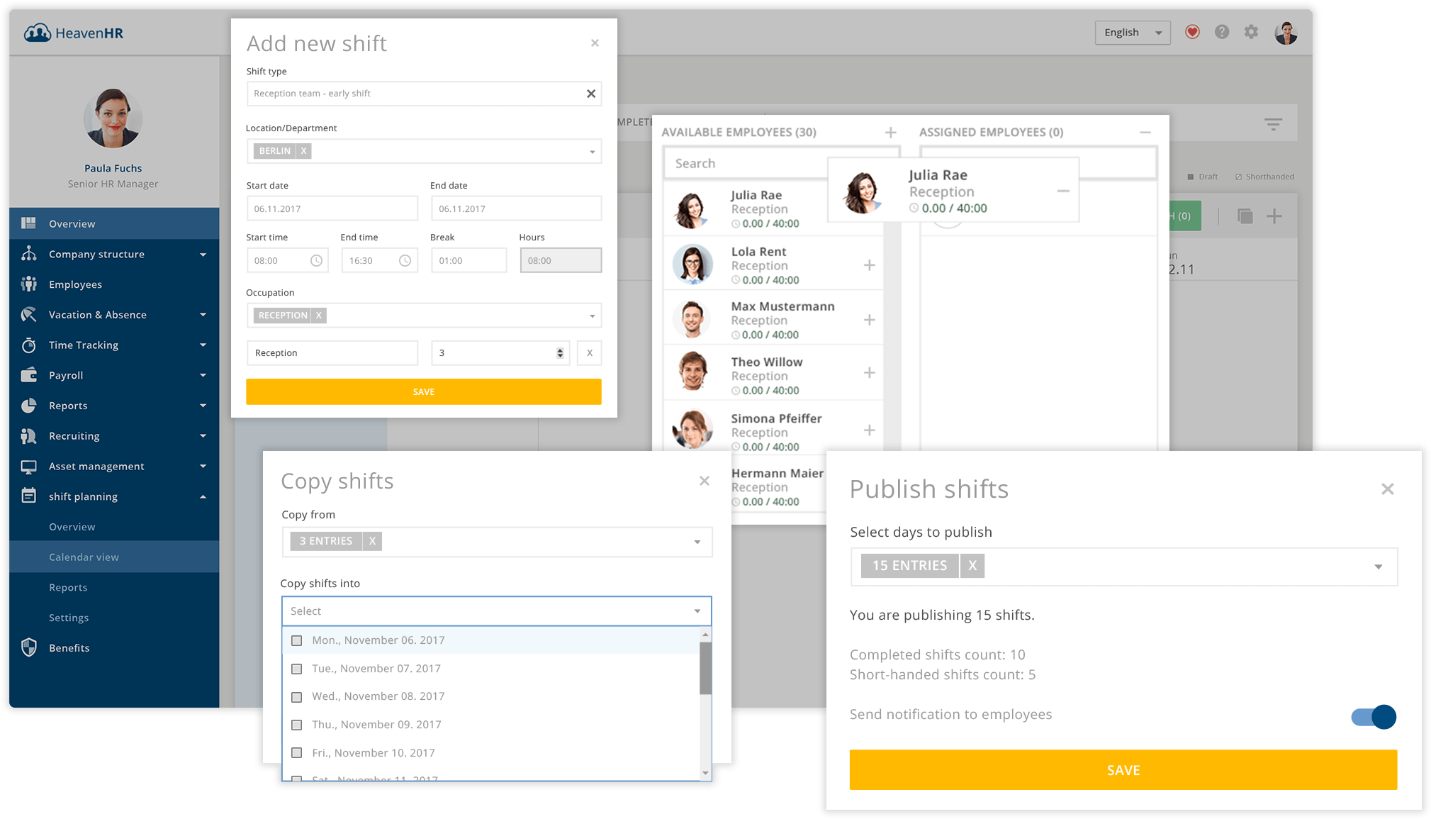 With the shift planning module working shifts can be easily and precisely planned.
