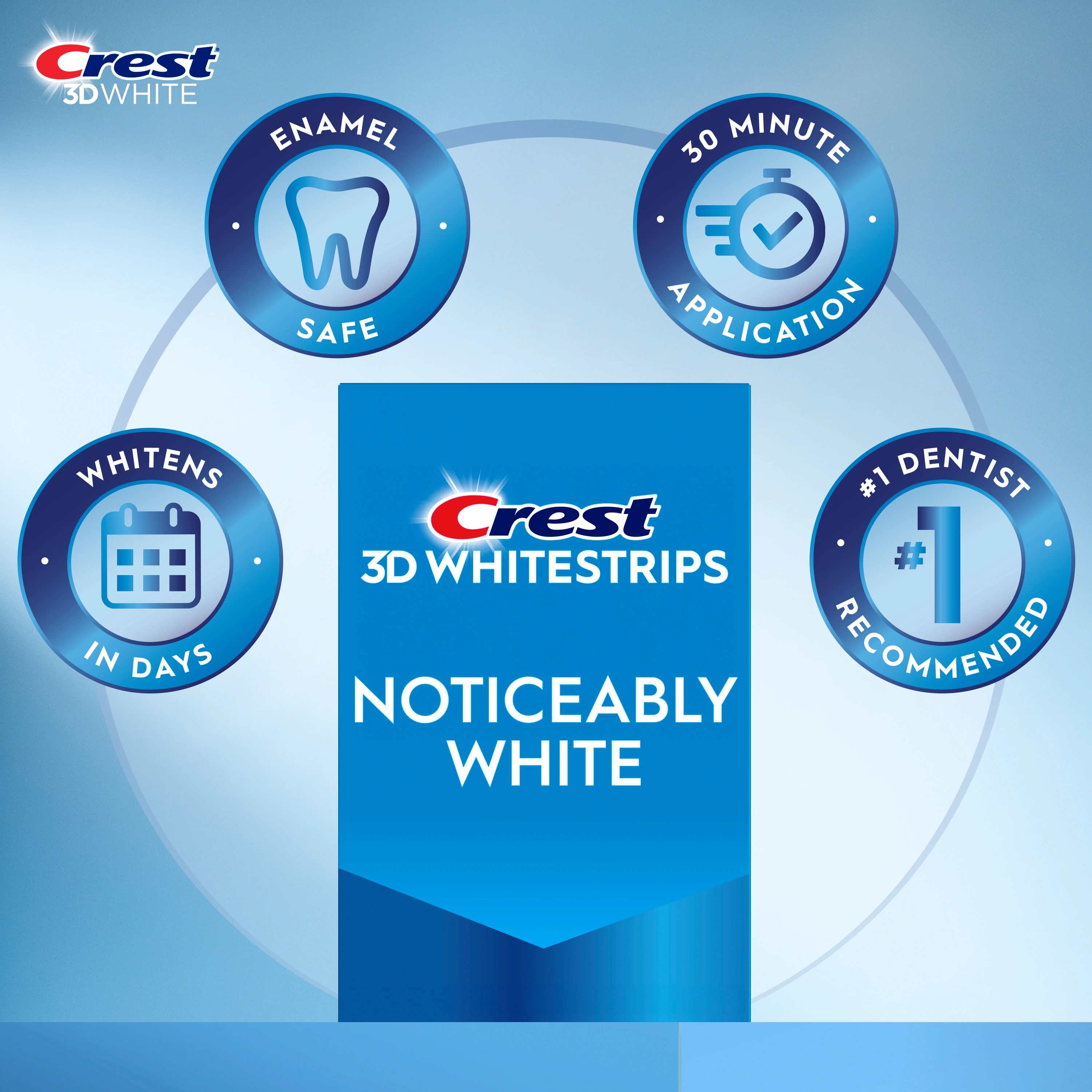 Whitens in days, enamel safe, 30 minute application, #1 dentist recommended