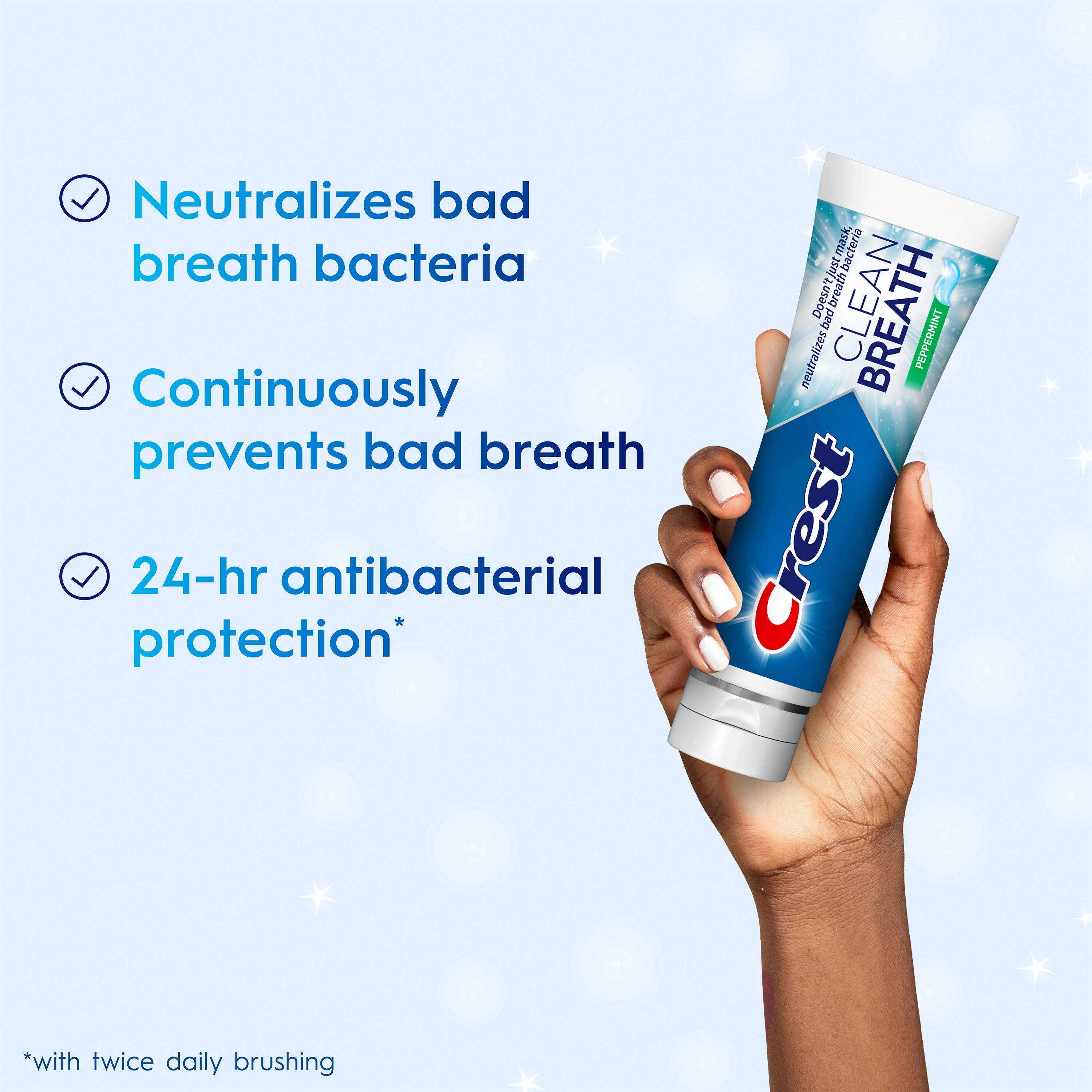 Neutralizes bad breath bacteria, continuously prevents bad breath and has 24-hour antibacterial protection