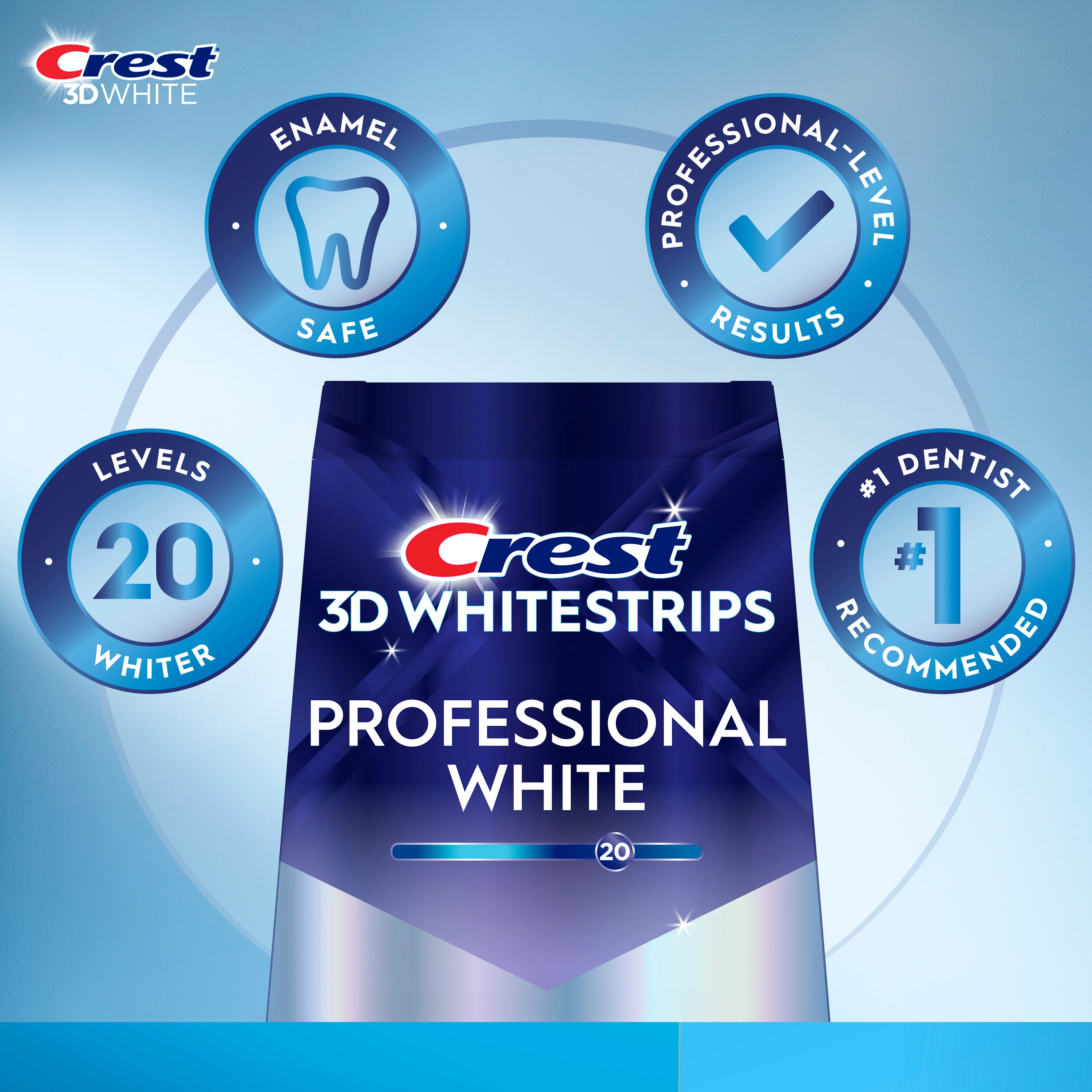 20 Levels Whiter, Enamel Safe, Professional-level results, #1 dentist recommended