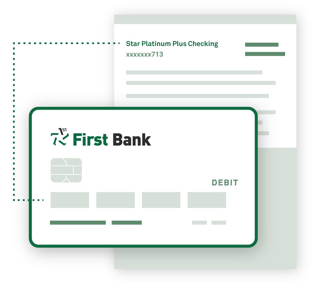 An illustration showing a debit card and account register.