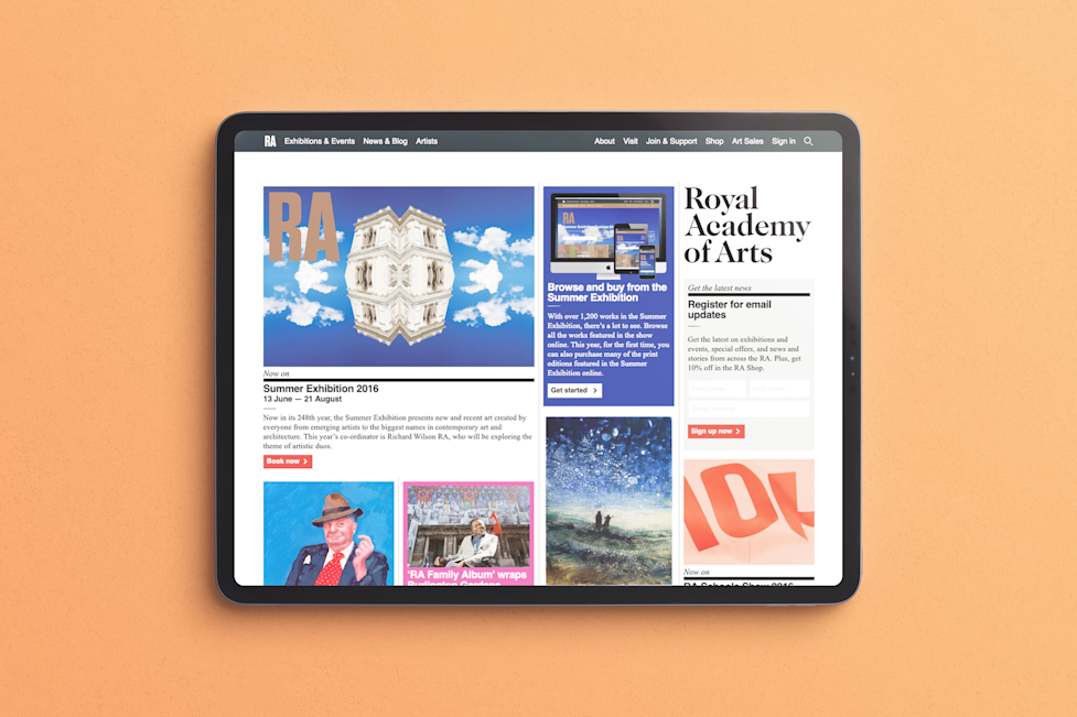 The Royal Academy website as viewed on a tablet