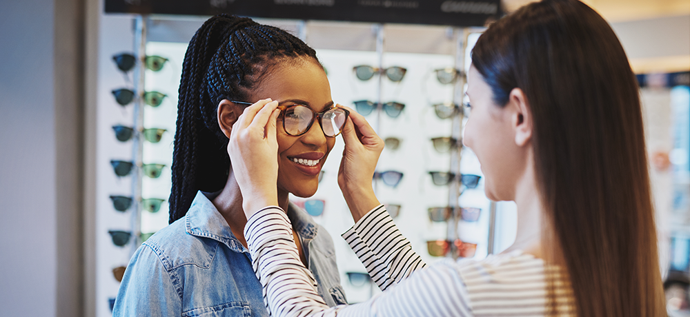 woman get glasses fitted to her face