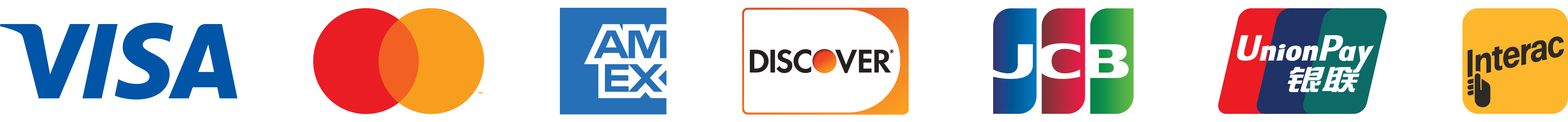 Cards accepted: Visa, Mastercard, American Express, Discover, JCB, Union Pay, Interac