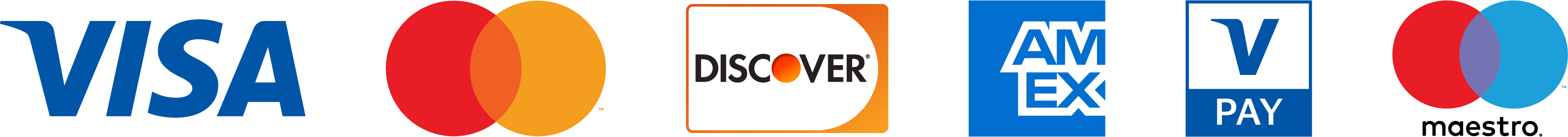 Cards accepted: Visa, Mastercard, American Express, Discover, Visa Pay, Maestro
